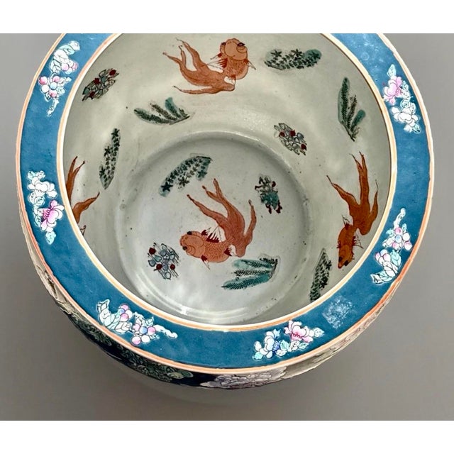 Mid 20th Century Large Famille Rose Teal Fish Bowl Planter For Sale In New York - Image 6 of 8