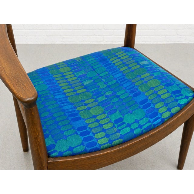 Vintage Mid Century Modern Walnut Lounge Chairs – Hans Wegner Style – Pair of Refinished and Reupholstered Armchairs, C. 1960's For Sale - Image 14 of 14