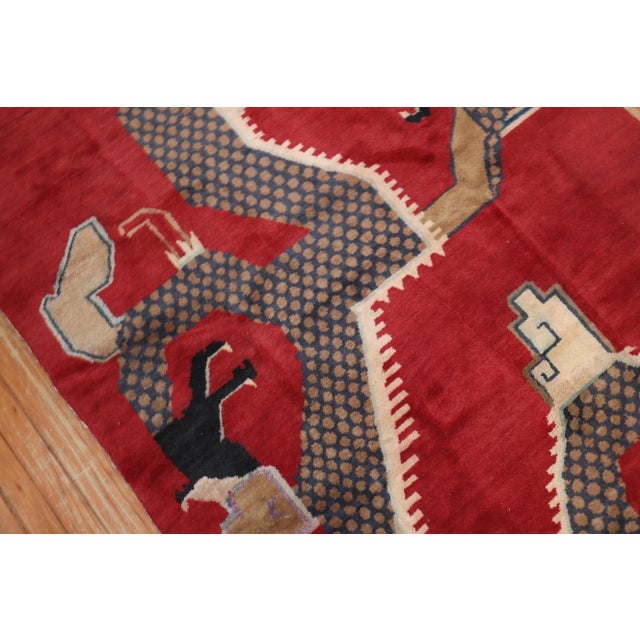 Vintage Dragon Tibetan Red Rug - 4' x 7' For Sale - Image 9 of 11