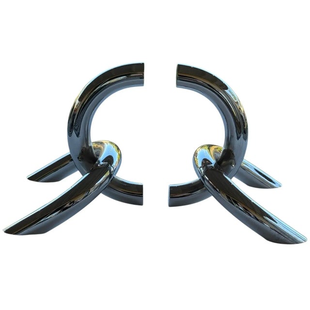 1970s 1970s Vintage Sculptural Tubular Steel & Chrome Bookends- a Pair For Sale - Image 5 of 7