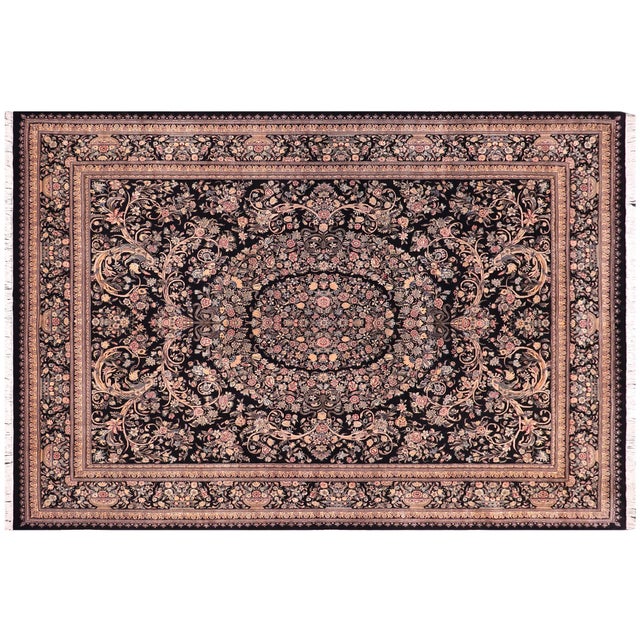 Black Art Nouveau Pak-Persian Black/Black Wool Rug - 9'2'' X 12'4'' For Sale - Image 8 of 9