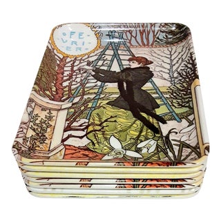 Vintage Eugène Grasset French Melamime Trays - Set of 6 For Sale