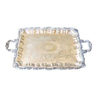 Large Footed Handles Plate Silver Serving / Drinks Tray For Sale