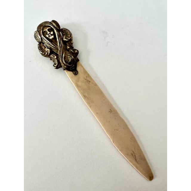 19th Century French Art Nouveau Brass & Bone Letter Opener For Sale - Image 4 of 5