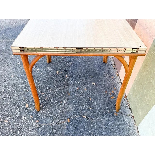 Palm Beach Regency Vintage Florida Flip Top Rattan Game Table For Sale In West Palm - Image 6 of 12