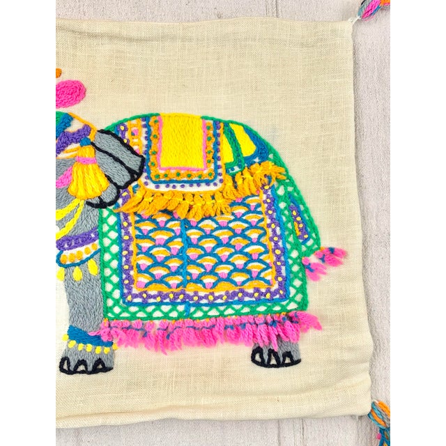 Vintage Handmade Crewel Embroidery Elephant Pillow Cover For Sale - Image 4 of 11