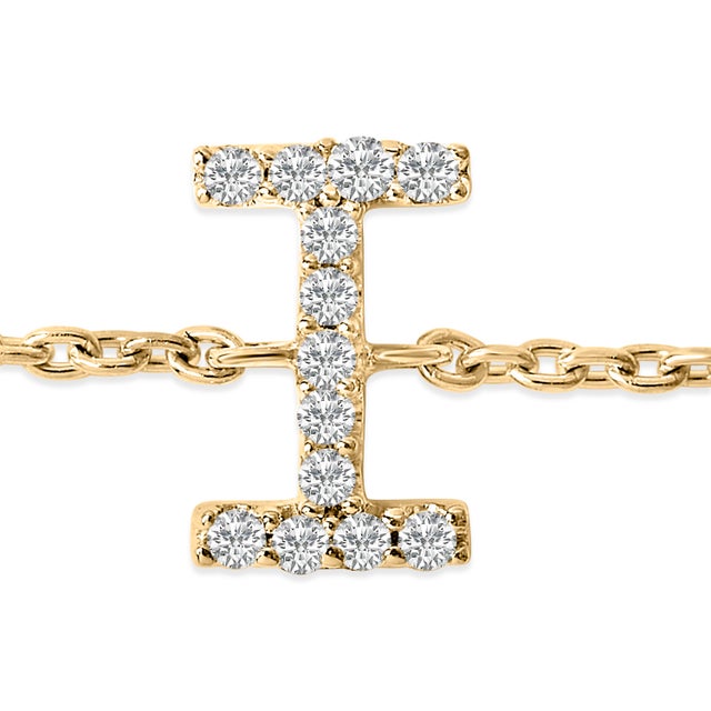Contemporary 10K Yellow Gold Diamond Accent "I" Initial Charm and Link Bracelet For Sale - Image 3 of 6