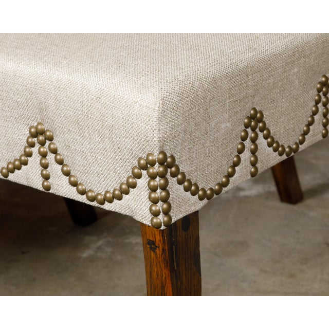 19th Century Pair of English Regency Mahogany Stools with Saber Legs and Custom Upholstery For Sale In Atlanta - Image 6 of 11