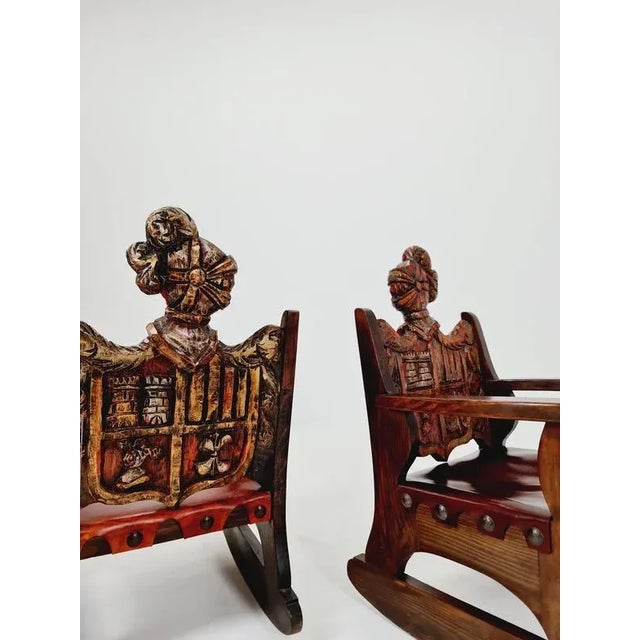 Antique Spanish Hand-Carved Wood Rocking Armchair, 1900s For Sale - Image 13 of 18