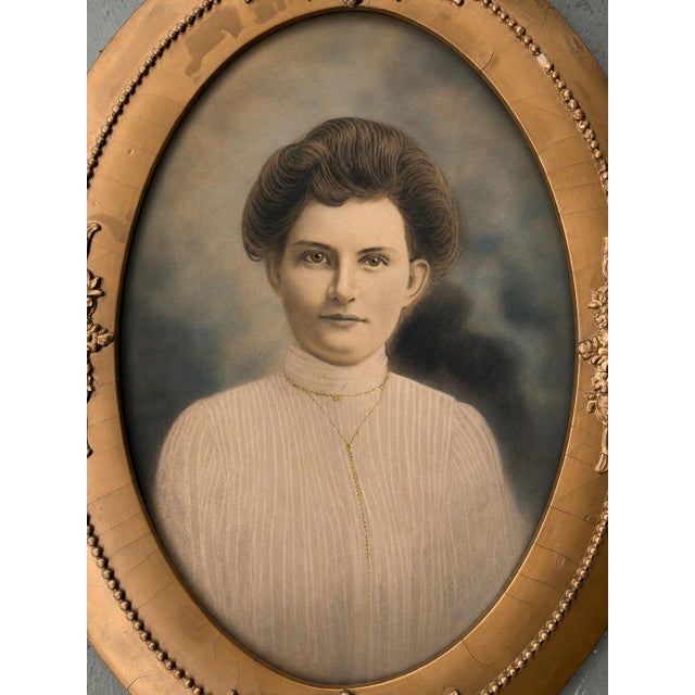 1883 Victorian Hand-Enhanced Portrait in Ornate Oval Gilt Frame With Bubble Glass For Sale - Image 11 of 12