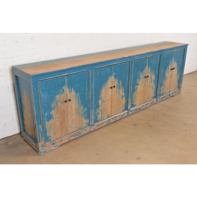 Van Thiel Modern Distressed Blue Painted Monumental Sideboard by Van Thiel For Sale - Image 4 of 13