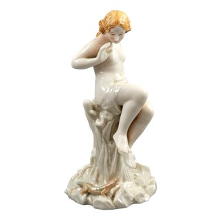 Iridescent Porcelain Sculpture of a Maiden and Lizard from Royal Worcester, 1870 For Sale