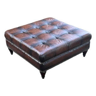 Brown Leather Tufted Chesterfield Cocktail Ottoman - Attributed to Bernhardt Colston Collection For Sale
