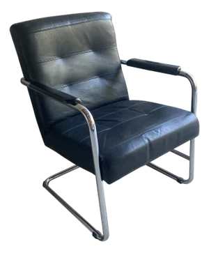 Black Leather & Chrome Armchair, 1970-80's Two Available