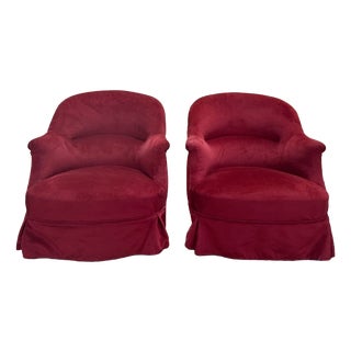 Napoleon III Style Burgundy Velvet Toadstool Lounge Chairs, 1890s, Set of 2 For Sale