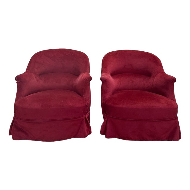 Napoleon III Style Burgundy Velvet Toadstool Lounge Chairs, 1890s, Set of 2 For Sale