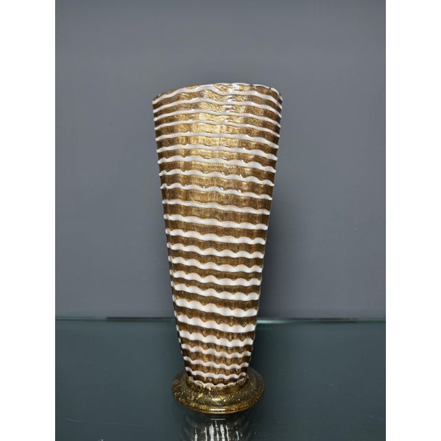 Gilded Murano Glass Vase with Lattimo Decor by Ercole Barovier for Barovier & Toso, 1950s For Sale - Image 3 of 10