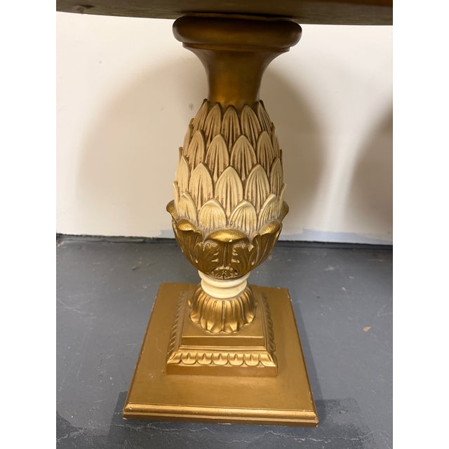 1970s Pair of Vintage Onyx Top Gilt Artichoke Pedestal Side Tables Mid Century For Sale - Image 9 of 11