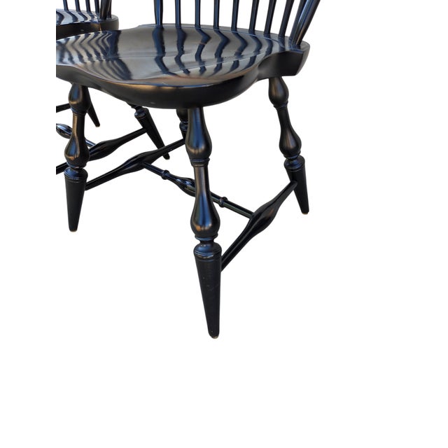 Wood 1990s 2 Nichols & Stone Windsor Side Chairs Bow Back Saddle Seat Distressed Country For Sale - Image 7 of 13