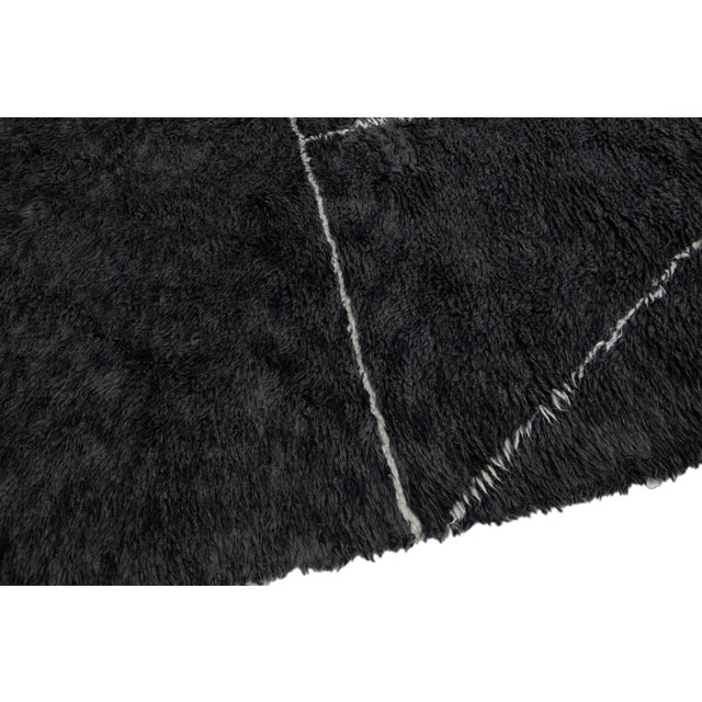 Modern Moroccan Style Charcoal Handmade Wool Rug by Apadana For Sale In New York - Image 6 of 11