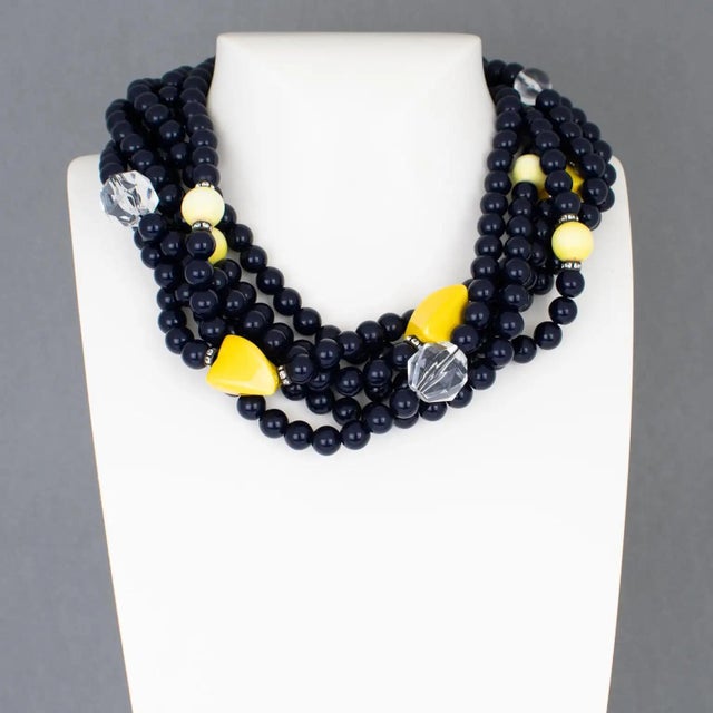 1990s Angela Caputi Black and Yellow Multi-Strand Resin Choker Necklace For Sale - Image 5 of 10