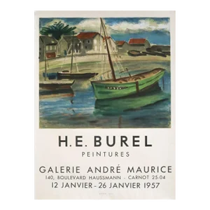 1957 French Exhibition Poster, Galerie Andre Maurice, h.e. Burel (Peintures)