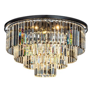Aloadecor 8-Lights Modern Matte Black 4-Tier Round Fringe Crystal Flush Mount Ceiling Light For Sale