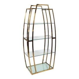 1970s Mid-Century Modern Vintage Brass & Glass Etagere Shelving Unit 5 Shelves For Sale