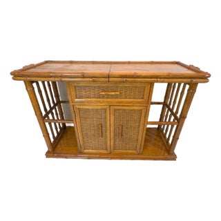 Vintage American of Martinsville Palm Beach Chic Bamboo Bar Cabinet on Casters For Sale
