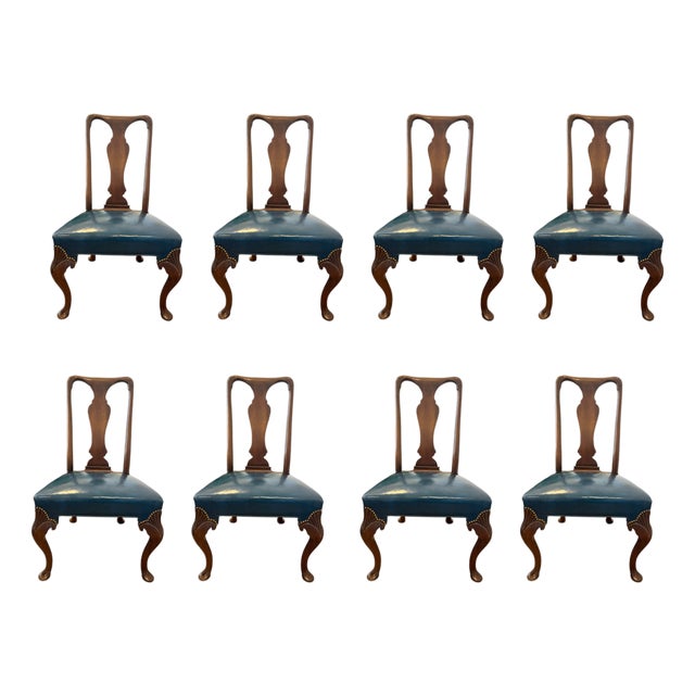 Queen Anne Mahogany Carved Dining Chairs- A Set of 8 For Sale