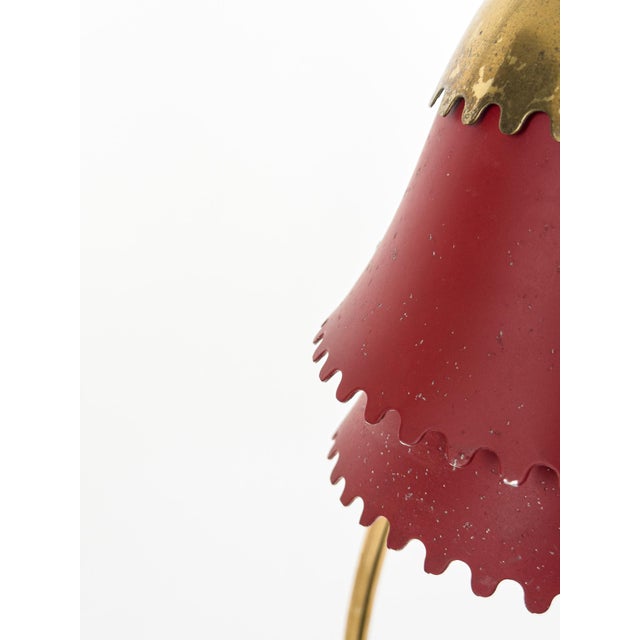 1950s Danish Modern Brass and Red Lacquered Table Lamp, Denmark, 1950s For Sale - Image 5 of 9