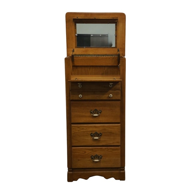 Bassett Bassett Furniture Heritage Oak Country French 26" Lingerie / Jewelry Chest With Fold-Down Mirror 2288-259 For Sale - Image 4 of 12