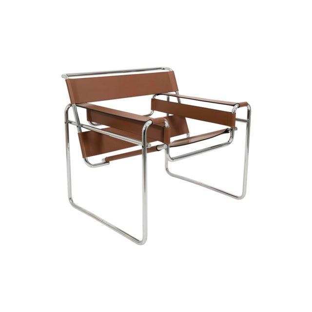 Mid-Century Modern Pair of Marcel Breuer for Knoll Original Cognac Leather Wassily Chairs For Sale - Image 3 of 9
