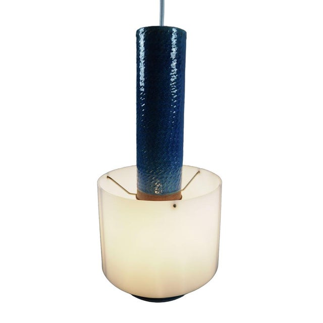 Mid-Century Modern Danish Modern Blue Relief Glazed Pendant Lamp by Nils Kähler for Hak, 1960s For Sale - Image 3 of 12