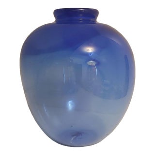 Vintage Cobalt Blue Hand Blown Glass Vase For Sale