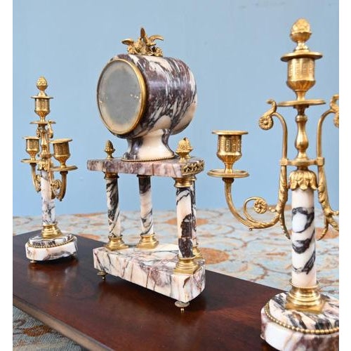 Louis XVI Clock Set in Marble with Gilt Candelabras, 1890, Set of 3 For Sale - Image 13 of 18