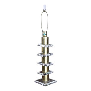 Stacked Lucite Brass Cylinders Table Lamp Lucite Fenial For Sale