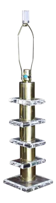 Stacked Lucite Brass Cylinders Table Lamp Lucite Fenial