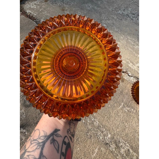 Beautiful and in Fantastic Condition! No Chips, Cracks or Breaks! Vintage MCM Amber Indiana Glass Diamond Point Candle...