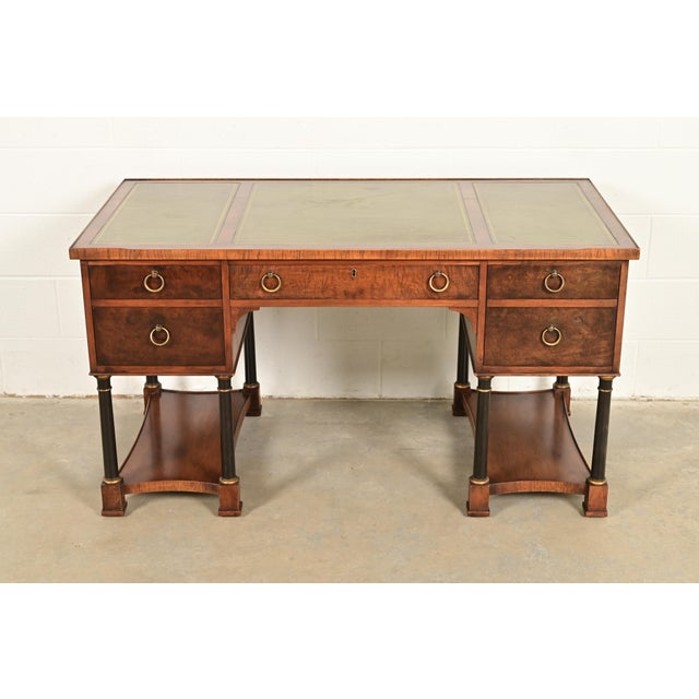 A gorgeous French Empire or Neoclassical style desk By Hekman Furniture USA, Circa 1960s Beautiful burled walnut, with...