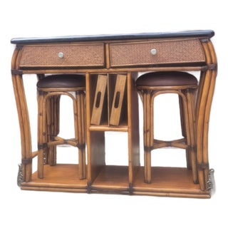 1970's Vintage Bamboo and Rattan Bar Console Table For Sale