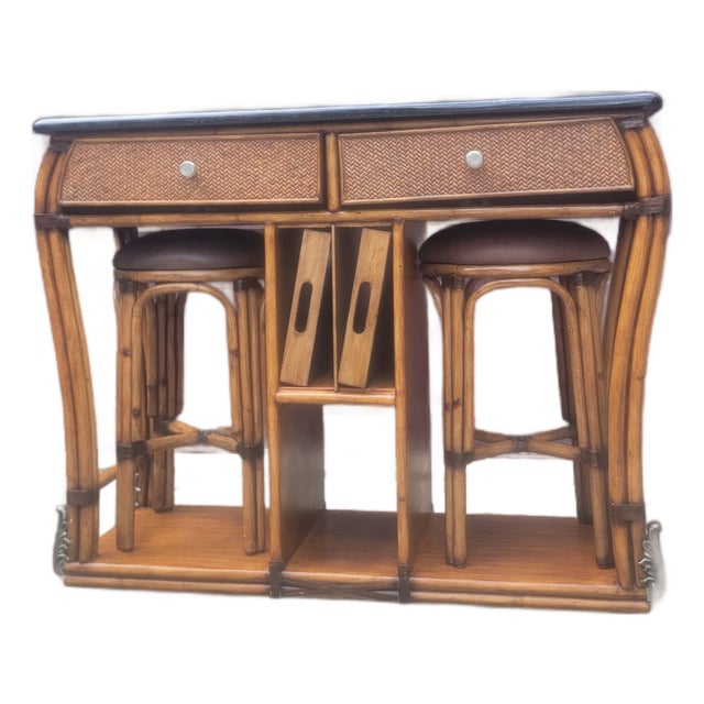 1970's Vintage Bamboo and Rattan Bar Console Table For Sale