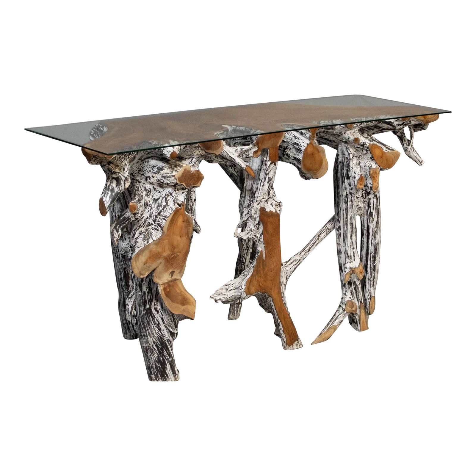 Organic Live Edge Teak Root Console Table With Painted Base Chairish