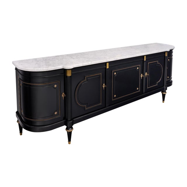 Wood Early 20th Century French Louis XVI Mahogany Enfilade Buffet With Carrara Marble For Sale - Image 7 of 9