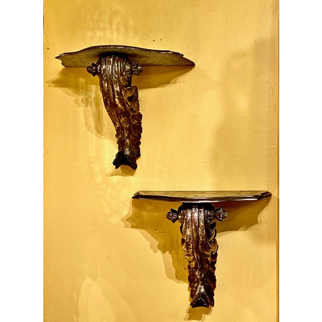 Brass Pair Large Carved Giltwood Brackets For Sale - Image 8 of 10