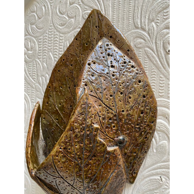 Studio Pottery Leaves Shaped Wall Pocket Signed Monica Rickhoff 1993 For Sale - Image 6 of 8