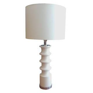 White Ceramic Table Lamp with Chrome Accents For Sale