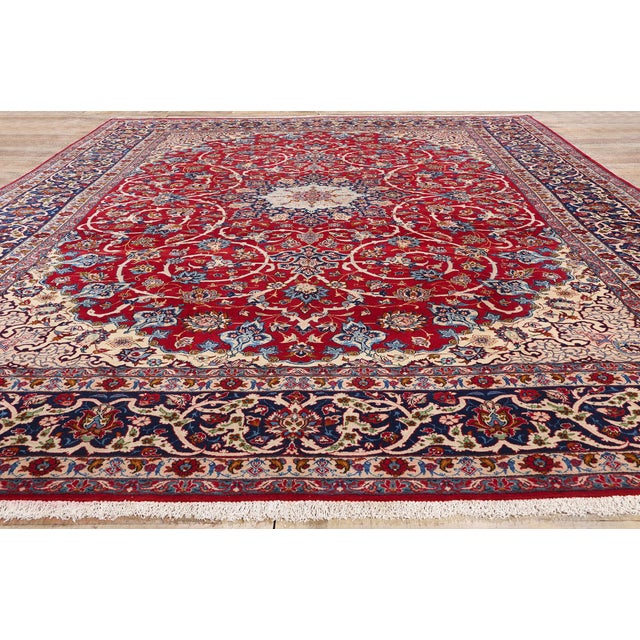 Red Vintage Red Persian Isfahan Rug - 10'11 X 15'01 For Sale - Image 8 of 9
