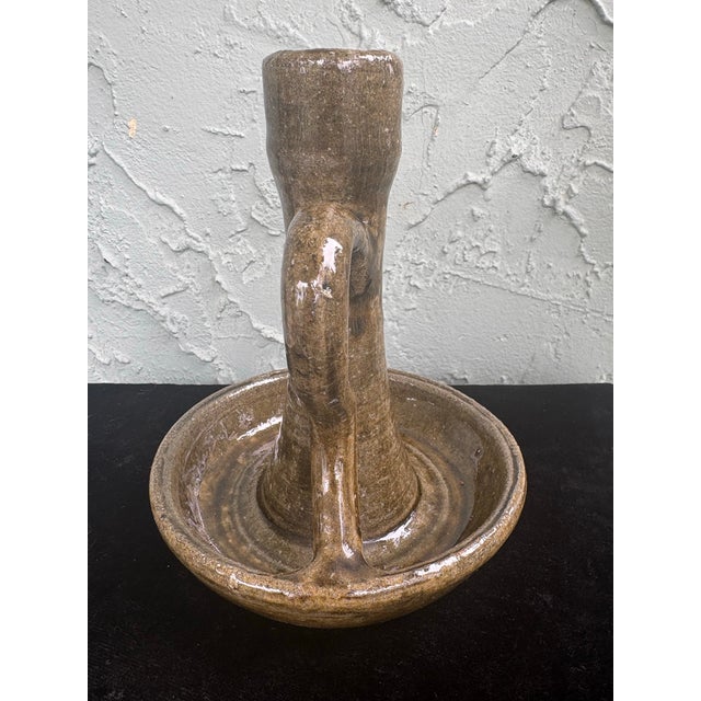 1980s Signed John Meaders Studio Pottery Chamberstick Candle Holder – Southern Folk Art, Georgia For Sale - Image 5 of 6