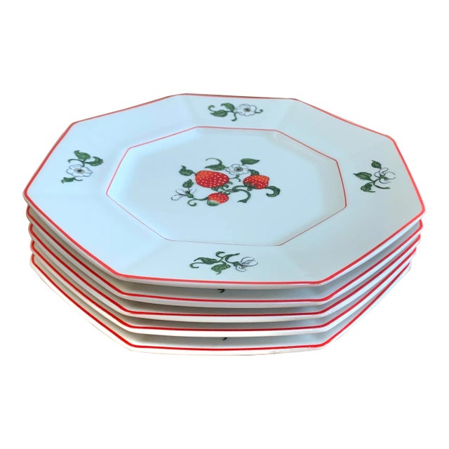 Fitz & Floyd Octagonal 8” Strawberry Salad / Dessert Plates - Set of 5 For Sale